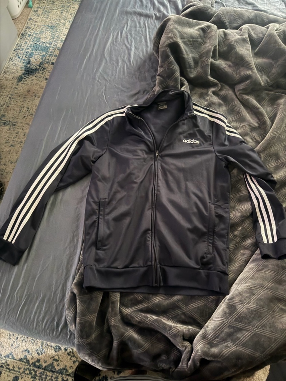 adidas Men's Black Track Jacket with White Stripes